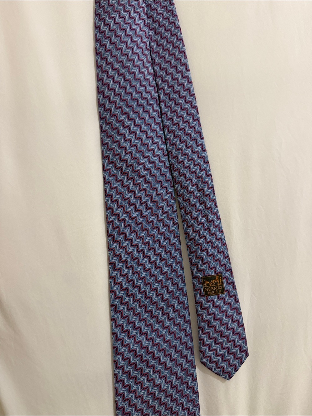Hermes Blue & Red Chevron Silk Tie